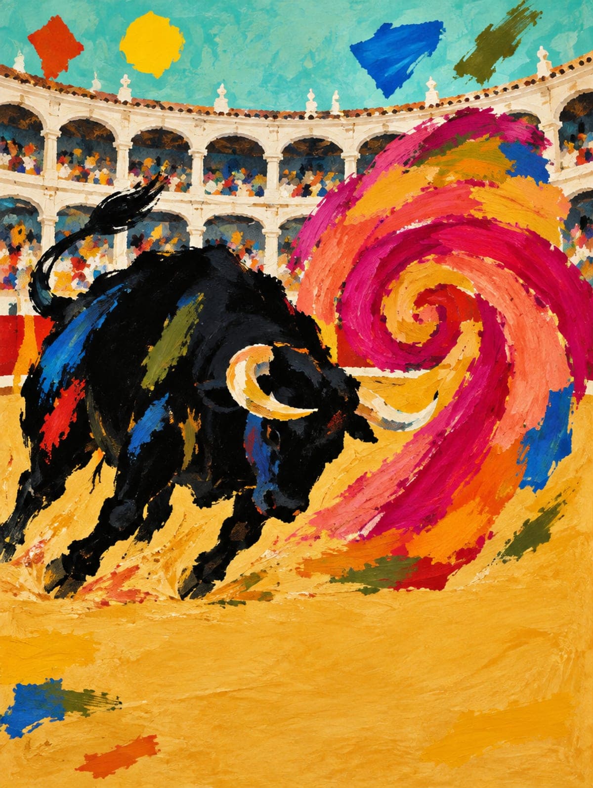 Cartel de la Feria de Pedro Romero 2026: un toro negro y el vuelo de un capote en el ruedo de la plaza de Ronda